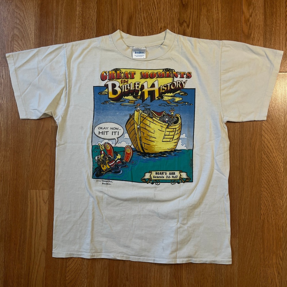 Vintage 1994 Script Shirts Noahs Ark Bible History Graphic T-Shirt Mens Large